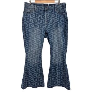 Hollister Women's Flare Jeans Blue Floral Print Curvy High Rise W38 L28